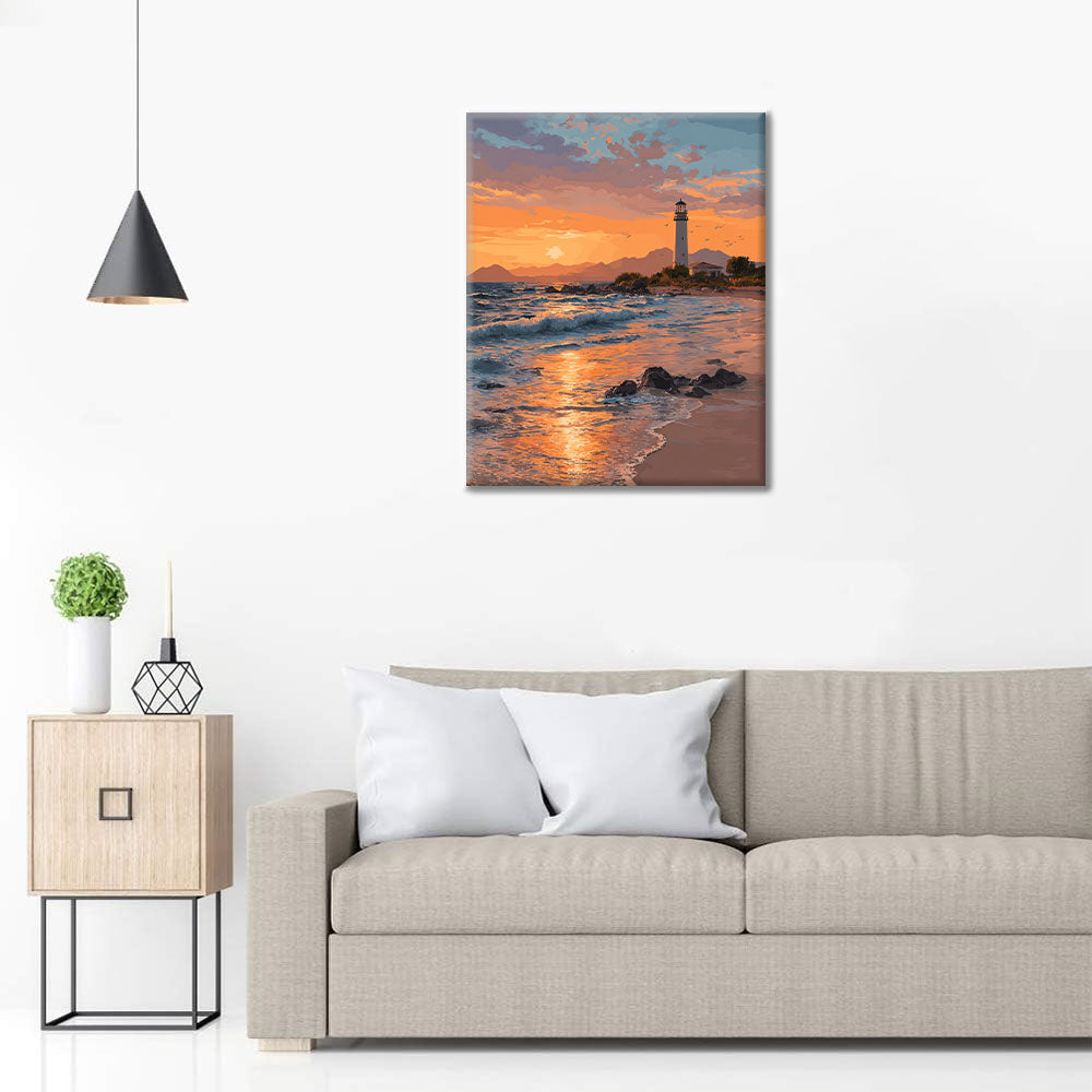 Maják při západu slunce - malování podle čísel