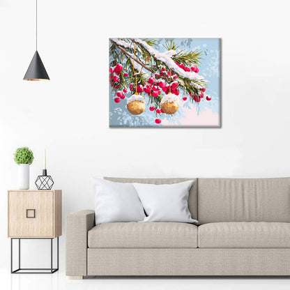 Zimní větve s ornamenty - malování podle čísel