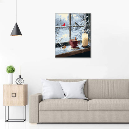 Zimní okenní scéna - malování podle čísel