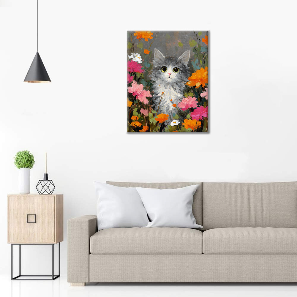 Kočka mezi květinami - Malování podle čísel