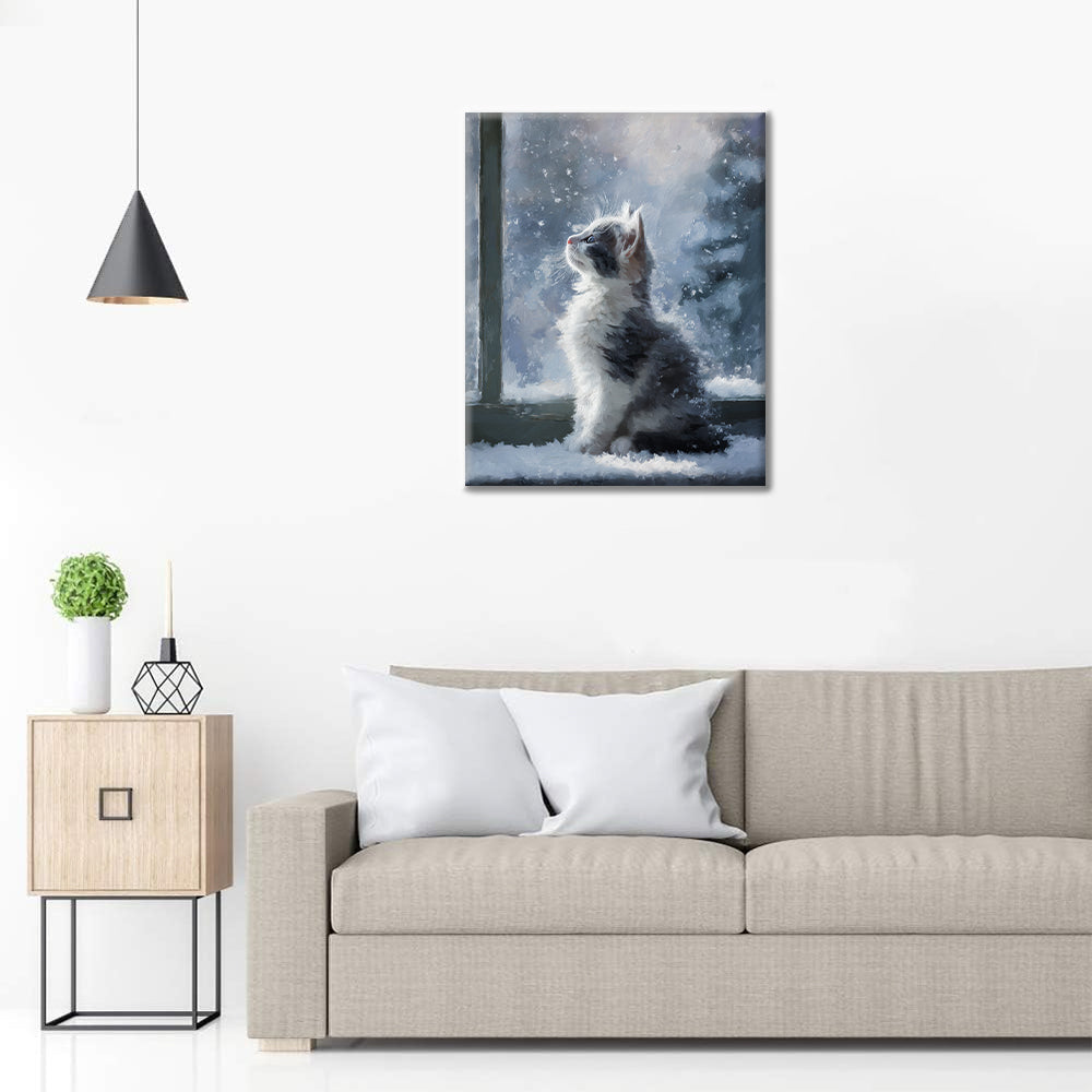 Kotě v padajícím sněhu - malování podle čísel