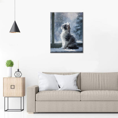 Kotě v padajícím sněhu - malování podle čísel