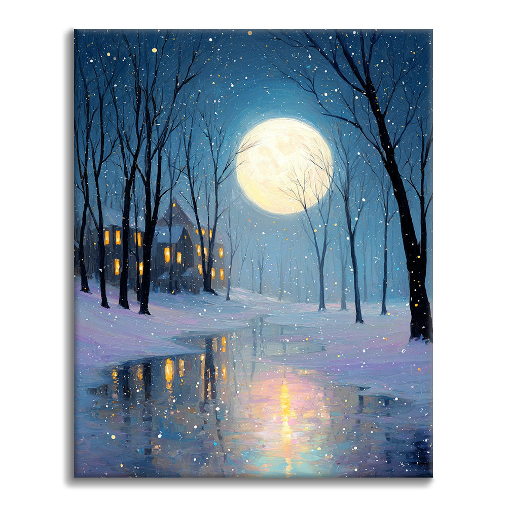 Sada malování podle čísel - Krajiny -Měsíční sníh - malování podle čísel - Cheerful Painting