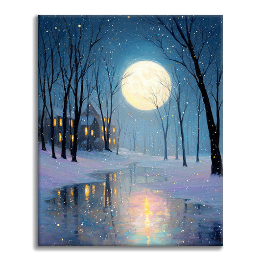 Sada malování podle čísel - Krajiny -Měsíční sníh - malování podle čísel - Cheerful Painting