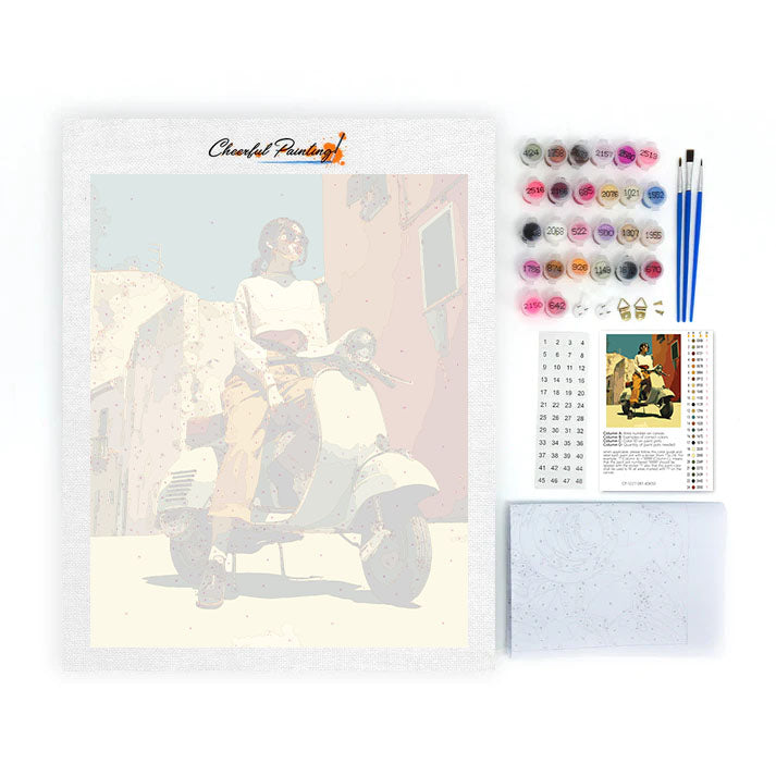 Dívka na skútru - Malování podle čísel