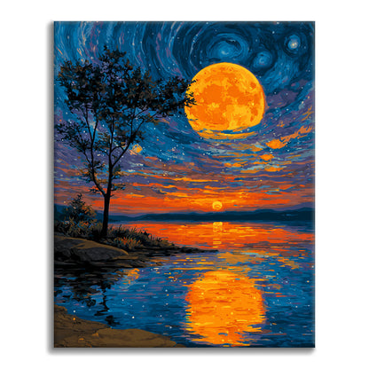 Sada malování podle čísel - Krajiny -Měsíc v jezeře - Malování podle čísel - Cheerful Painting