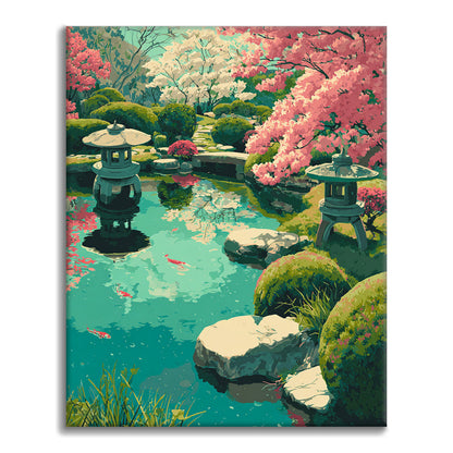 Sada malování podle čísel - Krajiny -Zahrada sakurových květů - Malování podle čísel - Cheerful Painting
