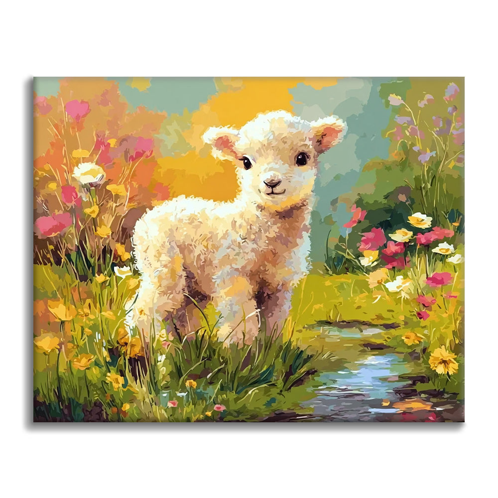 Květiny a jehně - Malování podle čísel