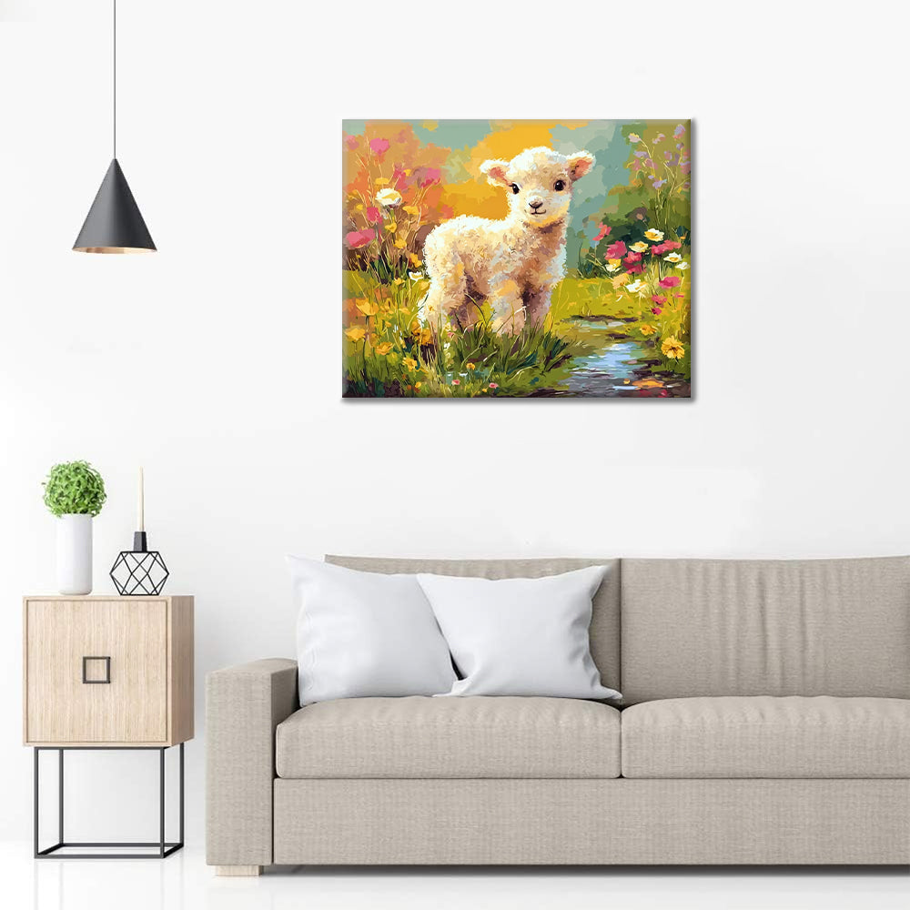 Květiny a jehně - Malování podle čísel