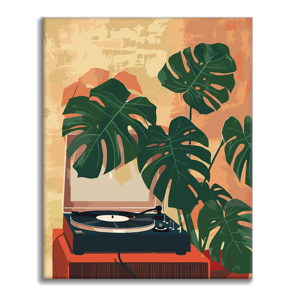 Gramofon a zelené rostliny - malování podle čísel - Cheerful Painting