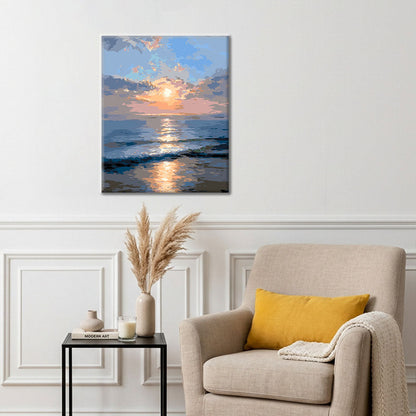 Hotový obraz Východ slunce nad oceánem - malování podle čísel - dekorace na zeď a tip na DIY dárek