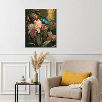 Hotový obraz Orchideje a motýli - malování podle čísel - dekorace na zeď a tip na DIY dárek