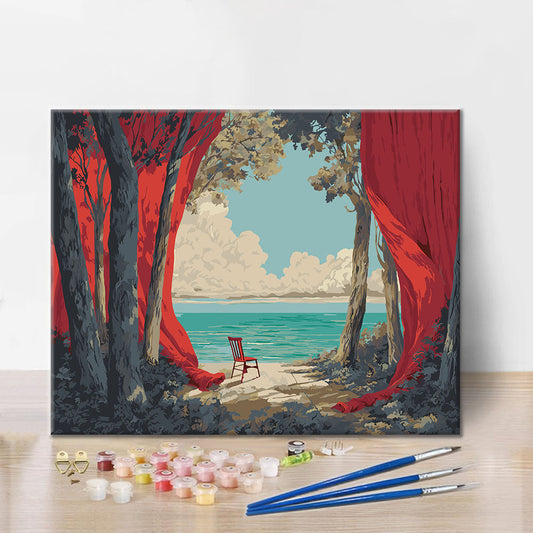 Detail sady Moře za oponou - malování podle čísel - vysoce kvalitní plátno a akrylové barvy