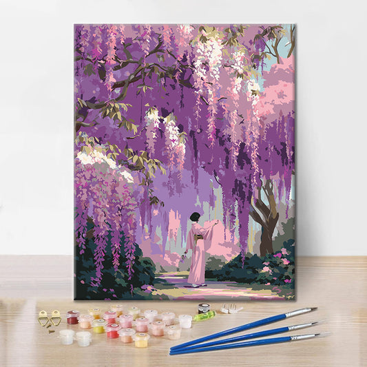 Detail sady Zahrada vistárií - malování podle čísel - vysoce kvalitní plátno a akrylové barvy