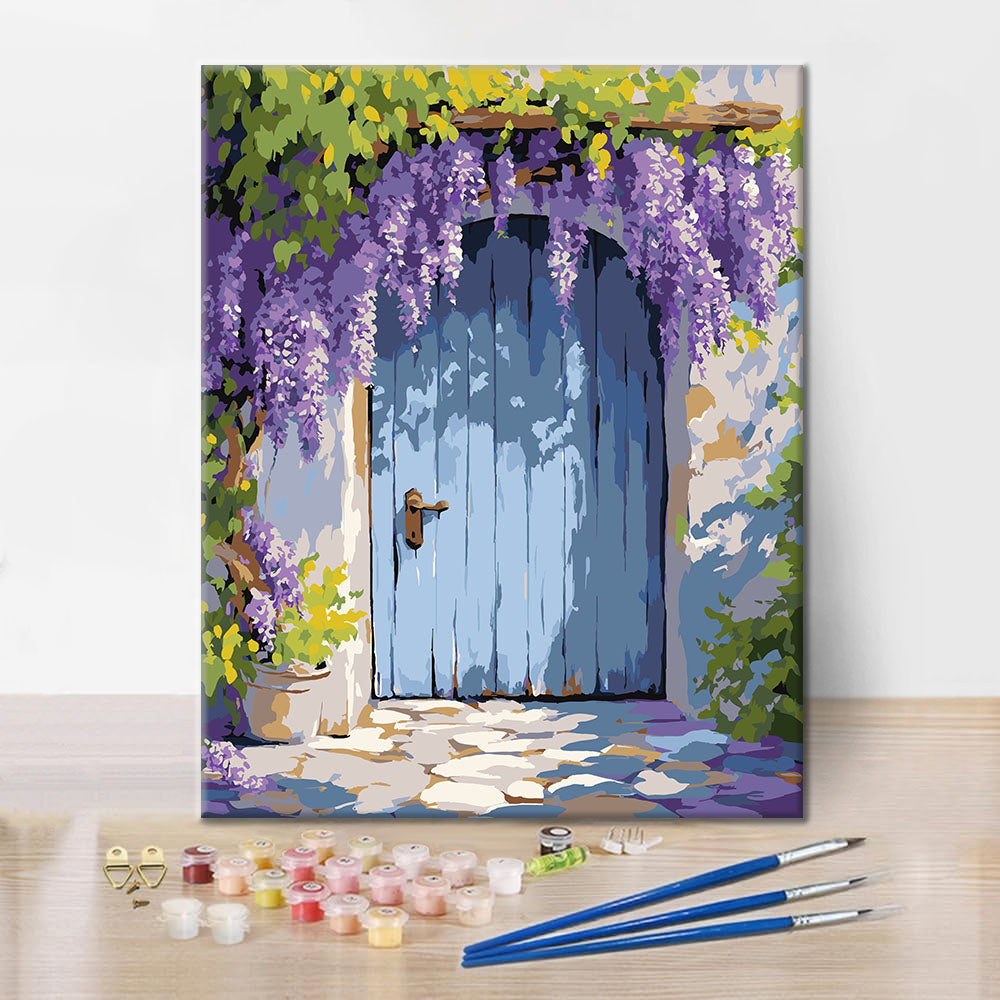 Detail sady Záclonové dveře Wisteria - malování podle čísel - vysoce kvalitní plátno a akrylové barvy