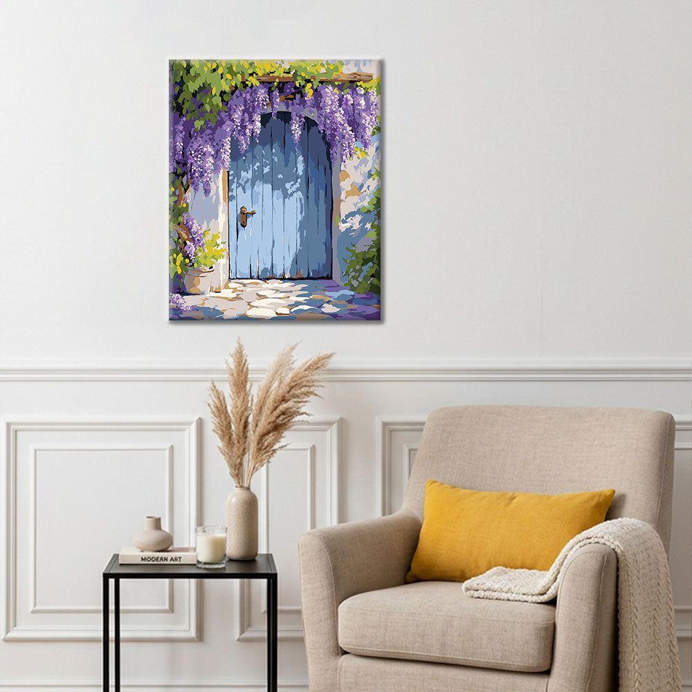 Hotový obraz Záclonové dveře Wisteria - malování podle čísel - dekorace na zeď a tip na DIY dárek