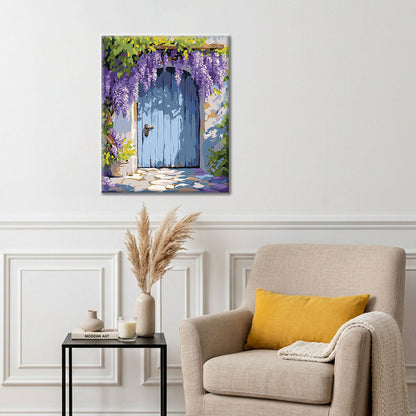 Hotový obraz Záclonové dveře Wisteria - malování podle čísel - dekorace na zeď a tip na DIY dárek
