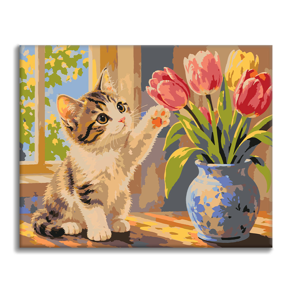 Koťátko a tulipány – Malování podle čísel