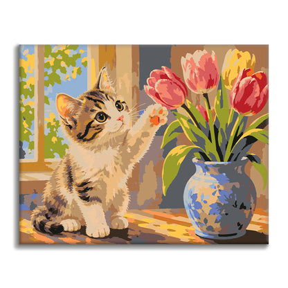 Koťátko a tulipány – Malování podle čísel