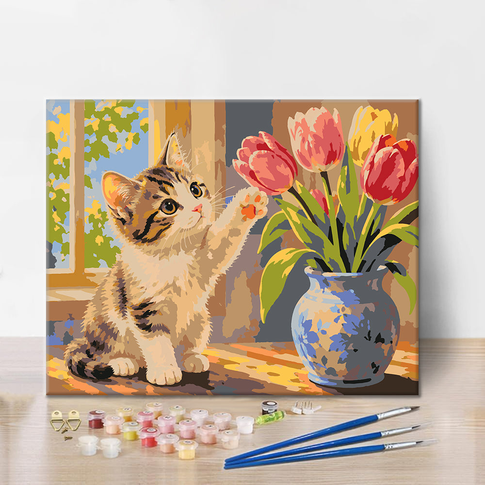 Koťátko a tulipány – Malování podle čísel