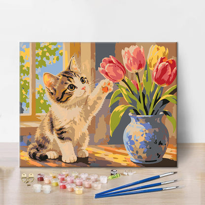 Koťátko a tulipány – Malování podle čísel