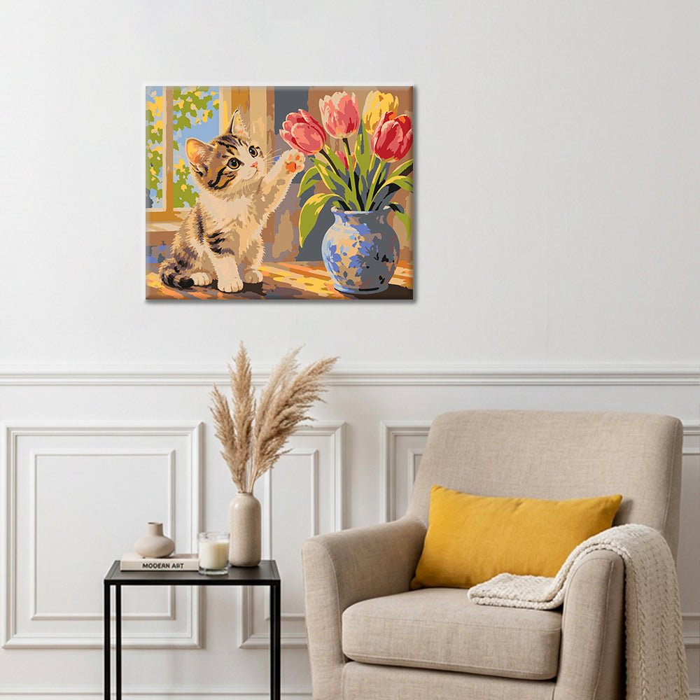 Koťátko a tulipány – Malování podle čísel