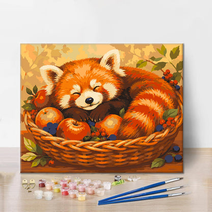 Spící panda červená – Malování podle čísel