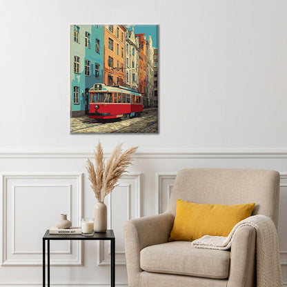 Vintage červená tramvaj – Malování podle čísel