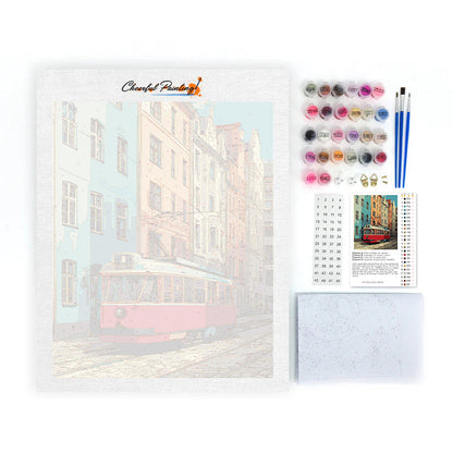 Vintage červená tramvaj – Malování podle čísel