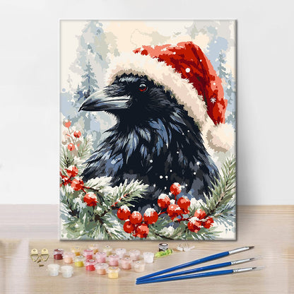 Havran v čepici Santa – Malování podle čísel