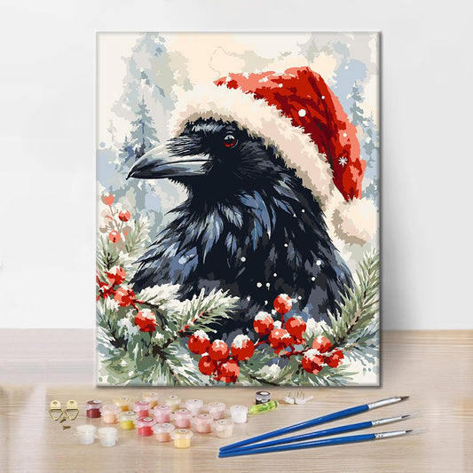 Havran v čepici Santa – Malování podle čísel