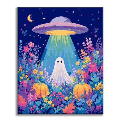 UFO a duch v květinovém poli – Malování podle čísel