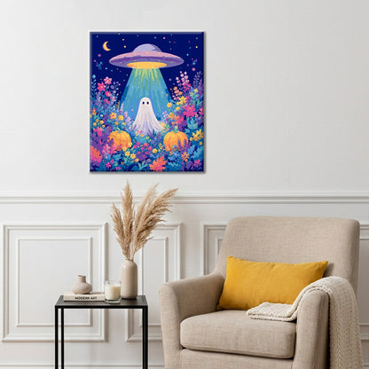 UFO a duch v květinovém poli – Malování podle čísel