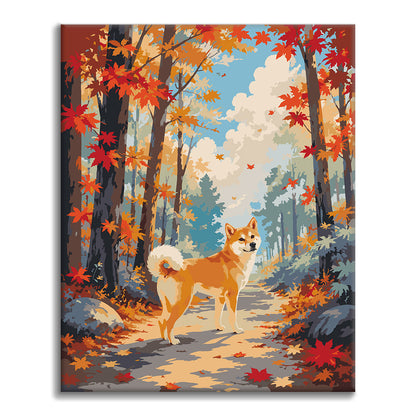 Shiba Inu v podzimním lese – Malování podle čísel