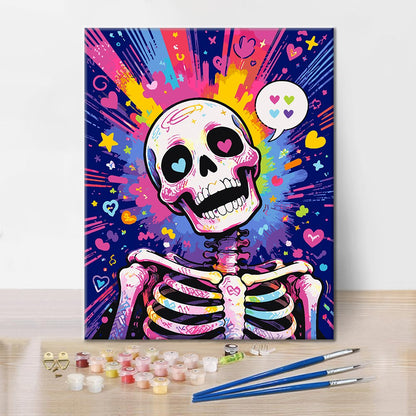 Pop-artový skelet se srdci – Malování podle čísel