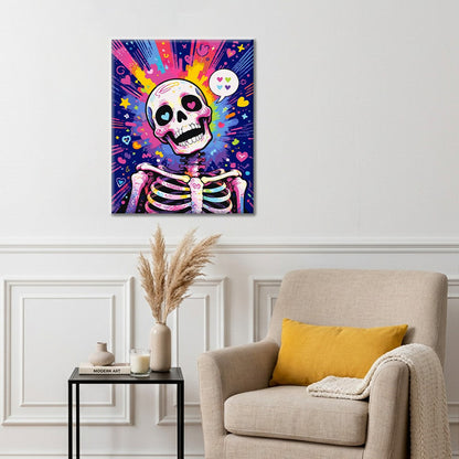 Pop-artový skelet se srdci – Malování podle čísel