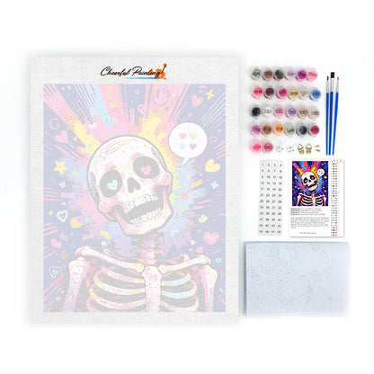 Pop-artový skelet se srdci – Malování podle čísel