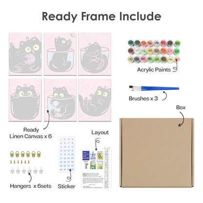 Růžové černé kočky - Malování podle čísel